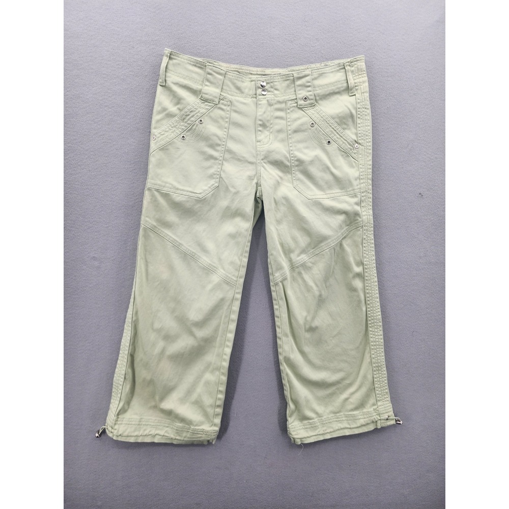 Vertigo Paris Sage Green Utility‎ Cargo Capri Pants Size 12 Gorpcore Bungee Hem